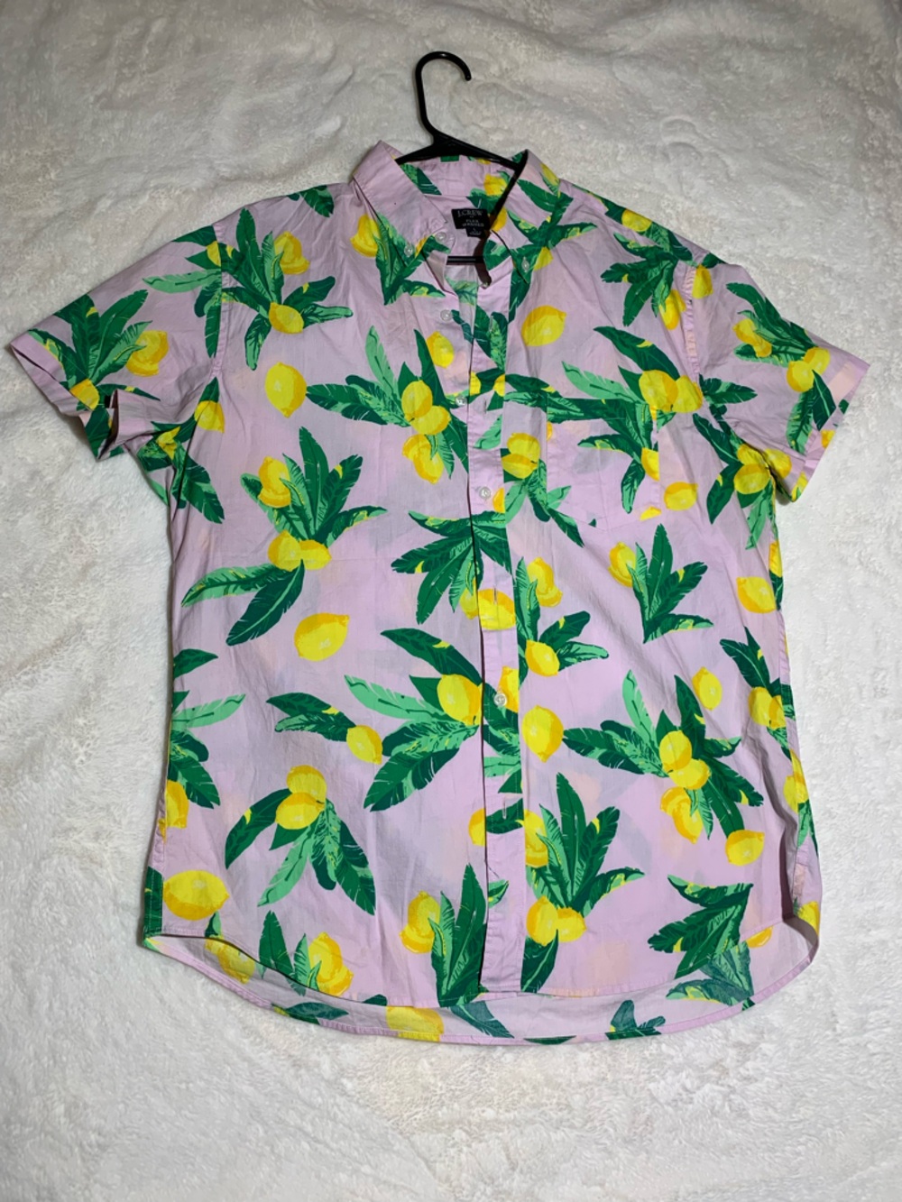 J. Crew Pink Lemon Print Short Sleeve Shirt